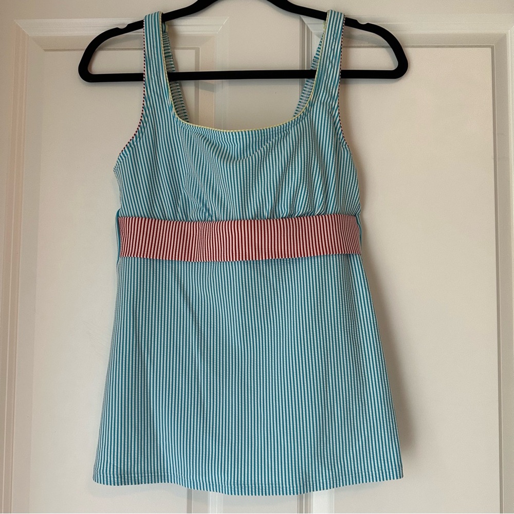 Lands’ End Seersucker Square Neck Tankini Swim Top